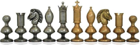 Italfama Italian Marble-Top Chess Table with Oversized Gold/Silver Brass Set