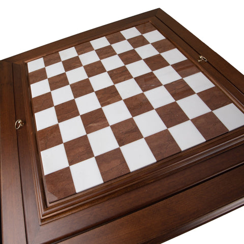 Italfama Italian Wooden Chess Table with Marble Top & Storage, 58x58cm