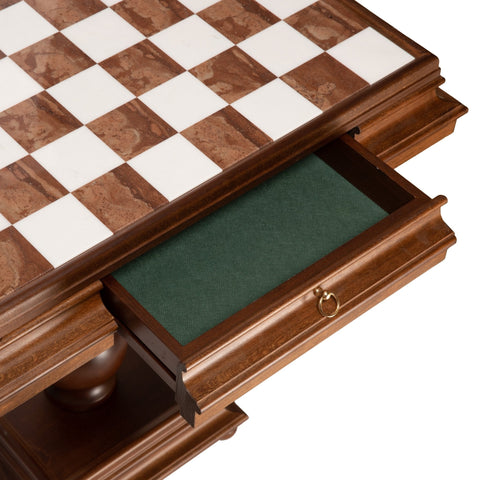 Italfama Alabaster Wood Chess Table with Drawers, 60x60cm, Made in Italy