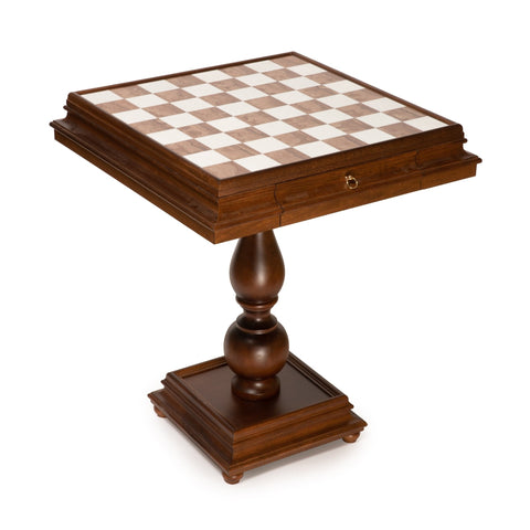 Italfama Alabaster Wood Chess Table with Drawers, 60x60cm, Made in Italy