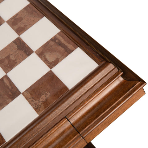 Italfama Alabaster Wood Chess Table with Drawers, 60x60cm, Made in Italy