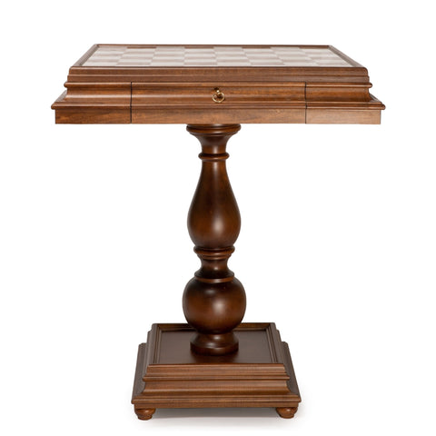 Italfama Alabaster Wood Chess Table with Drawers, 60x60cm, Made in Italy