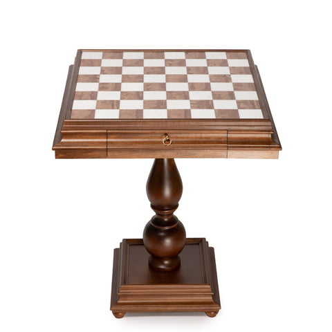 Italfama Alabaster Wood Chess Table with Drawers, 60x60cm, Made in Italy