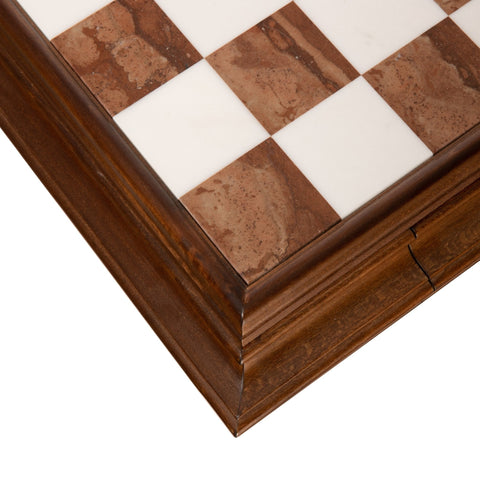 Italfama Alabaster Wood Chess Table with Drawers, 60x60cm, Made in Italy
