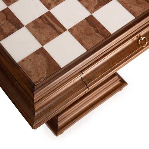 Italfama Alabaster Wood Chess Table with Drawers, 60x60cm, Made in Italy