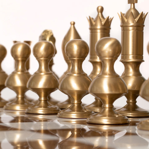 Italfama Brass Chess Set & Wooden Alabaster Table, 15cm King, Handmade