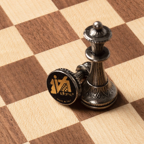 Italfama Luxury Chess Set Metal Pieces, 28cm Wooden Board, Storage Box, Italy