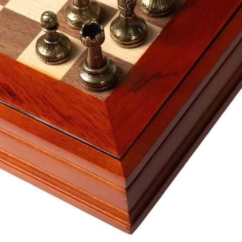 Italfama Luxury Chess Set Metal Pieces, 28cm Wooden Board, Storage Box, Italy