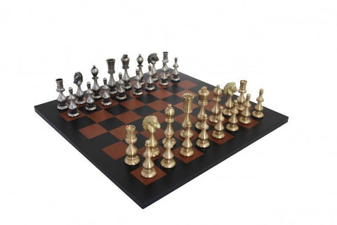 Italfama Brass Chess Set, Gold & Silver Plated, Real Leather Board, Handmade