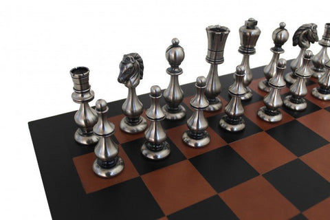 Italfama Brass Chess Set, Gold & Silver Plated, Real Leather Board, Handmade