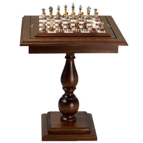 Italfama Beech Chess Table Set, Metal/Wood Pieces, Alabaster Board, 9cm King