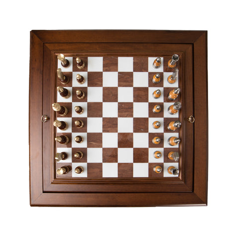Italfama Beech Chess Table Set, Metal/Wood Pieces, Alabaster Board, 9cm King
