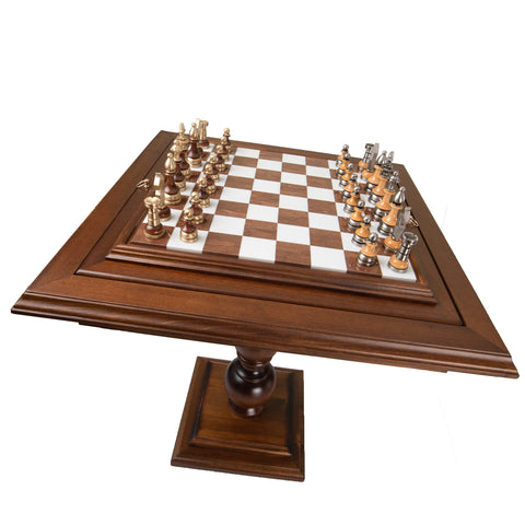 Italfama Beech Chess Table Set, Metal/Wood Pieces, Alabaster Board, 9cm King