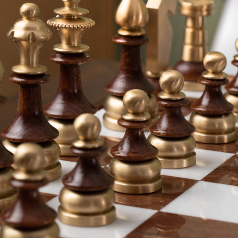 Italfama Beech Chess Table Set, Metal/Wood Pieces, Alabaster Board, 9cm King