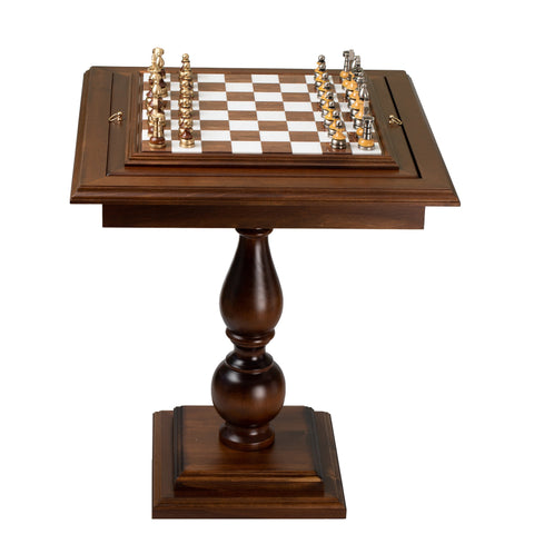 Italfama Beech Chess Table Set, Metal/Wood Pieces, Alabaster Board, 9cm King