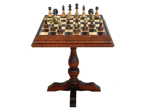 Italfama XL Metal/Wood Chess Set w/ Table & Backgammon, Gold/Silver, Italy