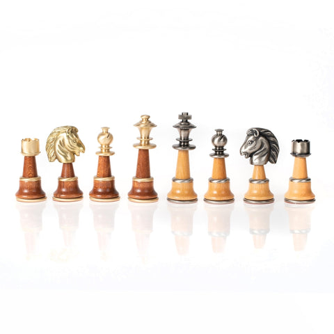 Italfama XL Metal/Wood Chess Set w/ Table & Backgammon, Gold/Silver, Italy