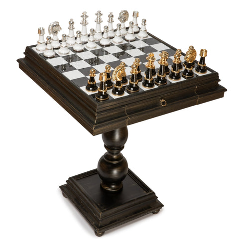 Italfama Brass Chess Set, Alabaster Board, 5" King, Handmade in Italy