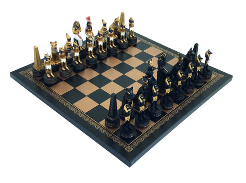 Italfama Ancient Egypt Chess Set, Hand-Painted Resin, 33cm Faux Leather Board
