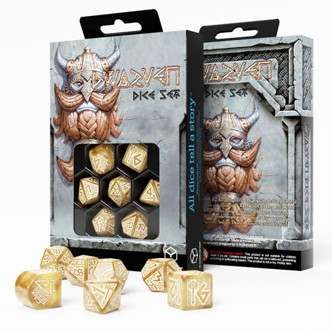 Dwarven Dice Set Gold With Sandy Engravings Rpg Games Plastic Q-Workshop RDWA08