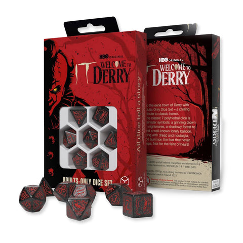 IT: Welcome to Derry Dice Set Q-Workshop Black Glitter Red 7-Die Polyhedral RPG