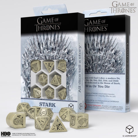 Game of Thrones House Stark Dice Set by Q-Workshop, 8pc RPG Polyhedral Beige