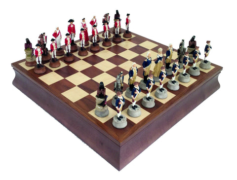 American Independence War Hand-Painted Chess Set, Walnut Board, Italy Italfama