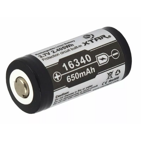 Xtar 16340 Protected Battery Rechargeable 3.7V Li-Ion Lithium 650 Mah NEW