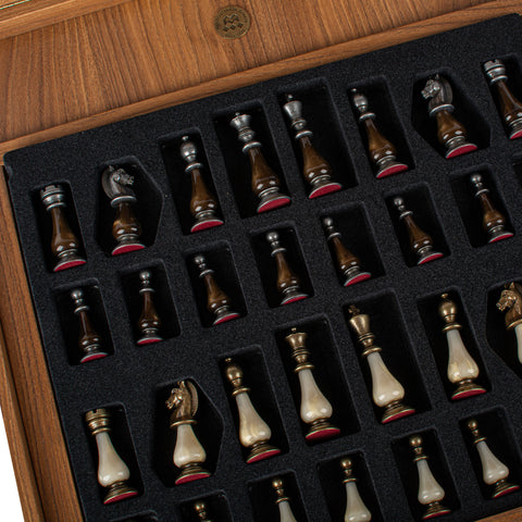 Pearl Metal Chess Set Walnut Burl & Oak Chessboard 50Cm Manopoulos Sw60A50J