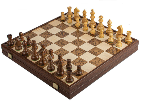 Wooden Chess Set Staunton Chessmen Walnut Burl Board 43Cm Manopoulos Skw43B50J