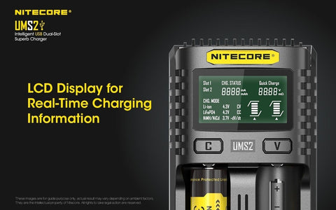 Nitecore Ums2 Intelligent USb Superb Charger Rechargeable Battery Li-Ion/Nimh