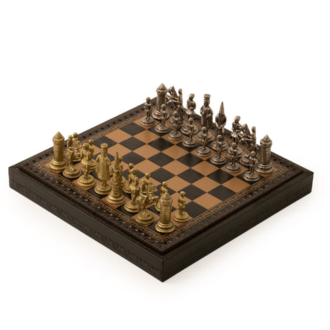 King Arthur Metal Chess Set, Leatherette Board 28cm, King 6.7cm, Made in Italy