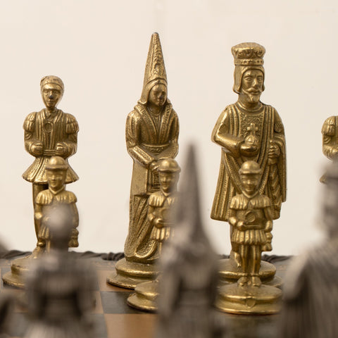 King Arthur Metal Chess Set, Leatherette Board 28cm, King 6.7cm, Made in Italy