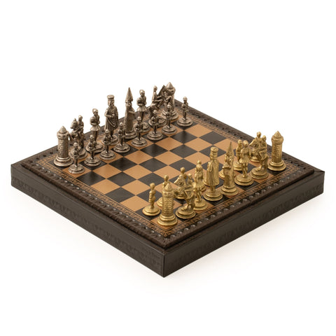 King Arthur Metal Chess Set, Leatherette Board 28cm, King 6.7cm, Made in Italy