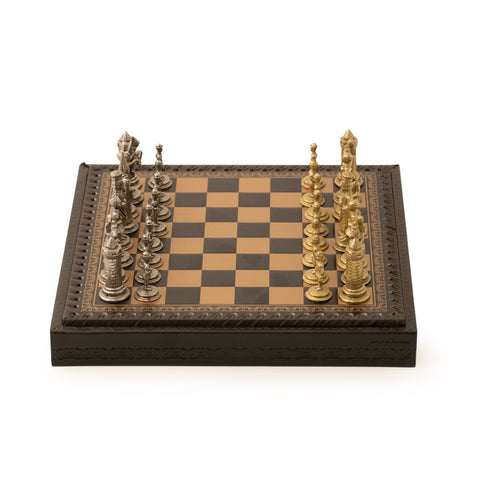 King Arthur Metal Chess Set, Leatherette Board 28cm, King 6.7cm, Made in Italy