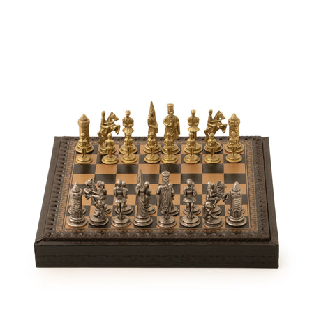 King Arthur Metal Chess Set, Leatherette Board 28cm, King 6.7cm, Made in Italy