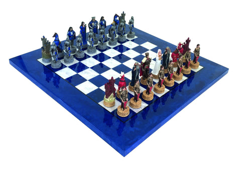 Italfama King Arthur Resin Chess Set, Hand-Painted, Luxury Wood Board, Italy