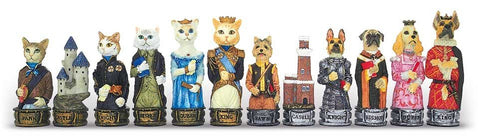 Dogs vs Cats Hand-Painted Resin Chess Set, Faux Leather Board w/ Storage, Italy