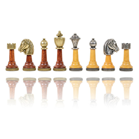 Italfama Metal/Wood Chess Set, Leatherette w/ Storage, Checkers & Backgammon