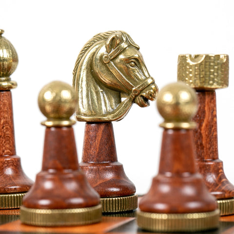 Italfama Metal/Wood Chess Set, Leatherette w/ Storage, Checkers & Backgammon