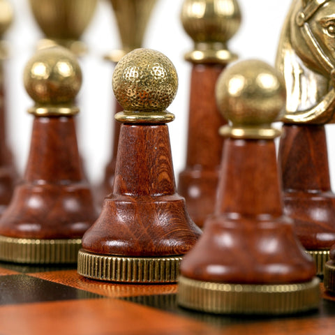 Italfama Metal/Wood Chess Set, Leatherette w/ Storage, Checkers & Backgammon