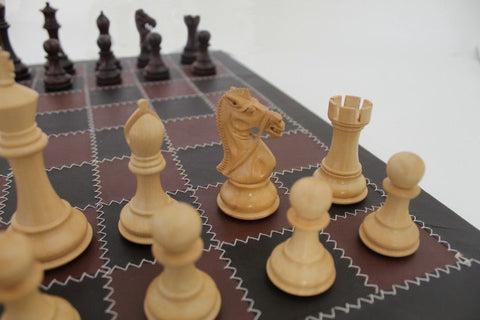 Italfama Italian Wooden Chess Set, Handcrafted Leather Board, 10.5 cm King