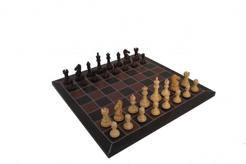Italfama Italian Wooden Chess Set, Handcrafted Leather Board, 10.5 cm King