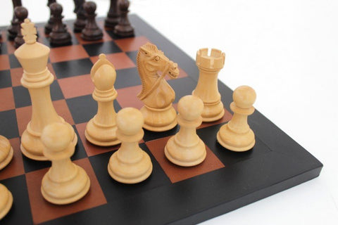 Italfama Handcrafted Mahogany Chess Set with Genuine Leather Board, 10.5cm King