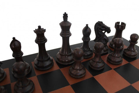 Italfama Handcrafted Mahogany Chess Set with Genuine Leather Board, 10.5cm King