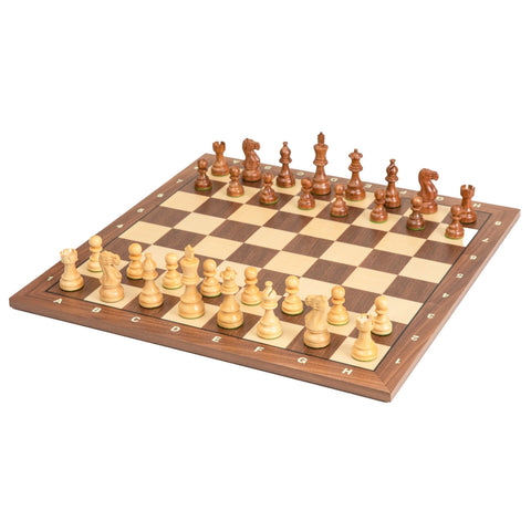 Italfama Hand-Carved Wooden Chess Set, Weighted Pieces, Walnut/Maple Board 50cm