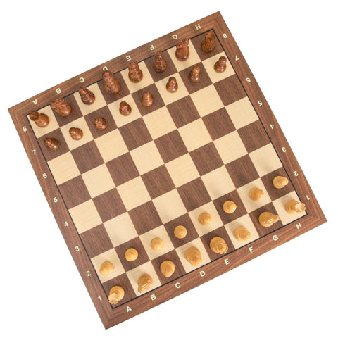 Italfama Hand-Carved Wooden Chess Set, Weighted Pieces, Walnut/Maple Board 50cm