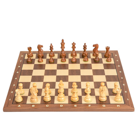 Italfama Hand-Carved Wooden Chess Set, Weighted Pieces, Walnut/Maple Board 50cm