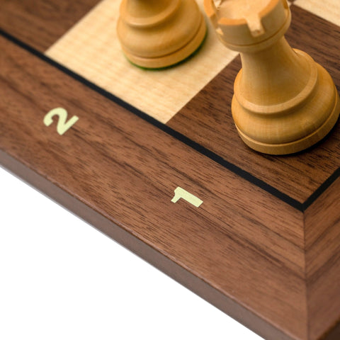 Italfama Hand-Carved Wooden Chess Set, Weighted Pieces, Walnut/Maple Board 50cm