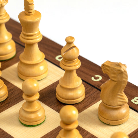 Italfama Hand-Carved Wooden Chess Set, Weighted Pieces, Walnut/Maple Board 50cm